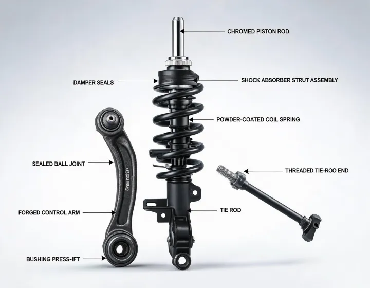 Suspension and steering components arranged for catalog review